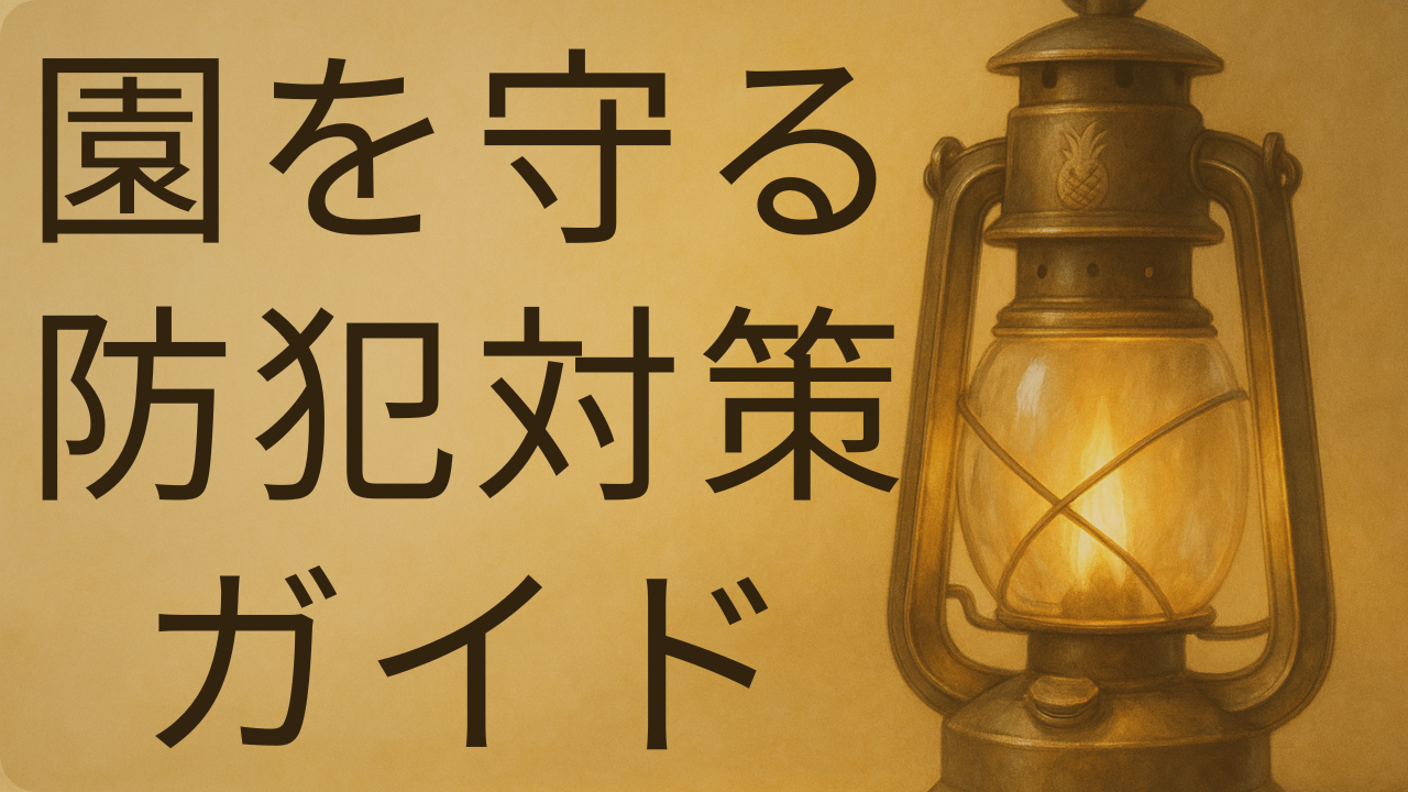 園の防犯対策ガイドをイメージしたランタン付きアイキャッチ画像